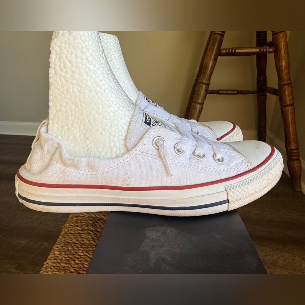 Converse White Low-Tops with Red and Blue Trim